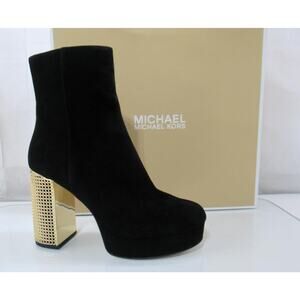 Michael Kors Maxine Block Heel Platform Bootie Zip Suede Black Size 8.5